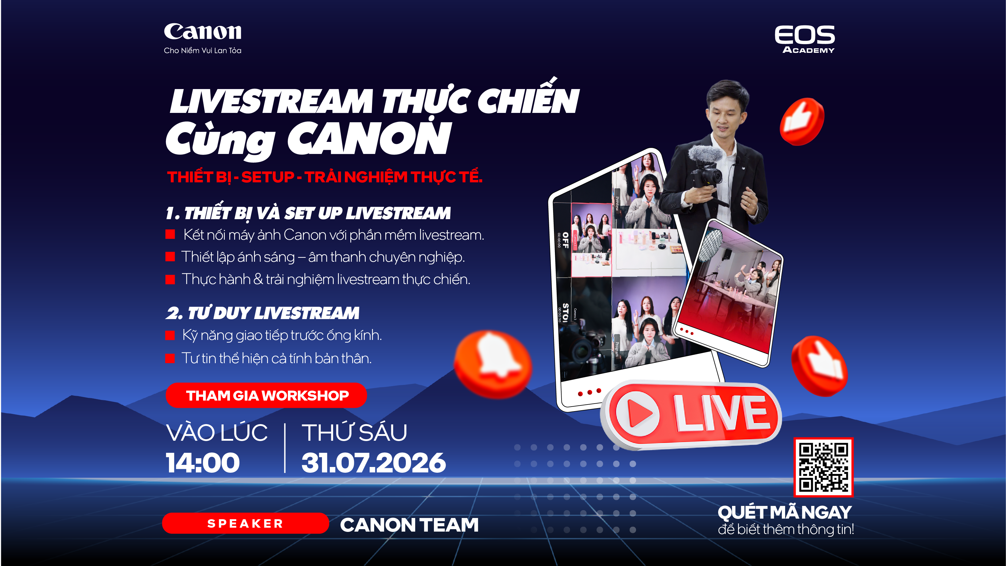 Workshop Livestream Thực Chiến cùng Canon 31/07/2026